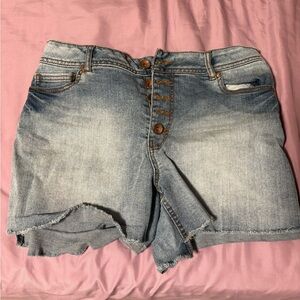 High-Rise Light Blue Denim Shorts with Button Fly